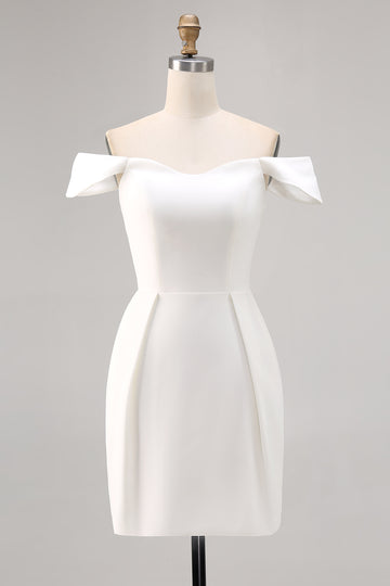 White Satin Off The Shoulder Bodycon Graduation Dress